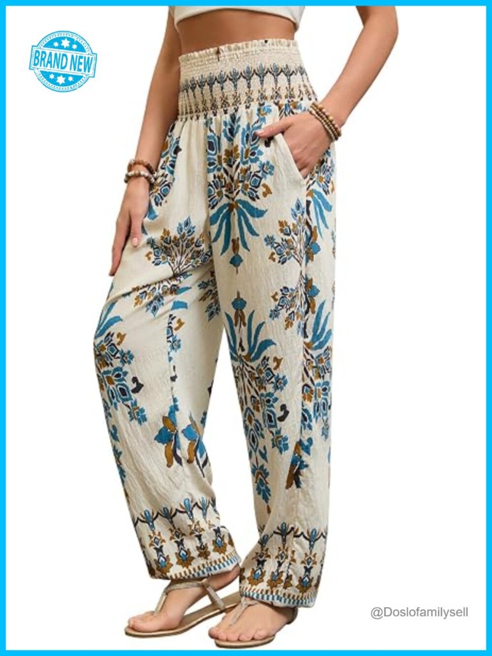 High Waist Flowy Harem Pants with Pockets Yoga Boho Pants